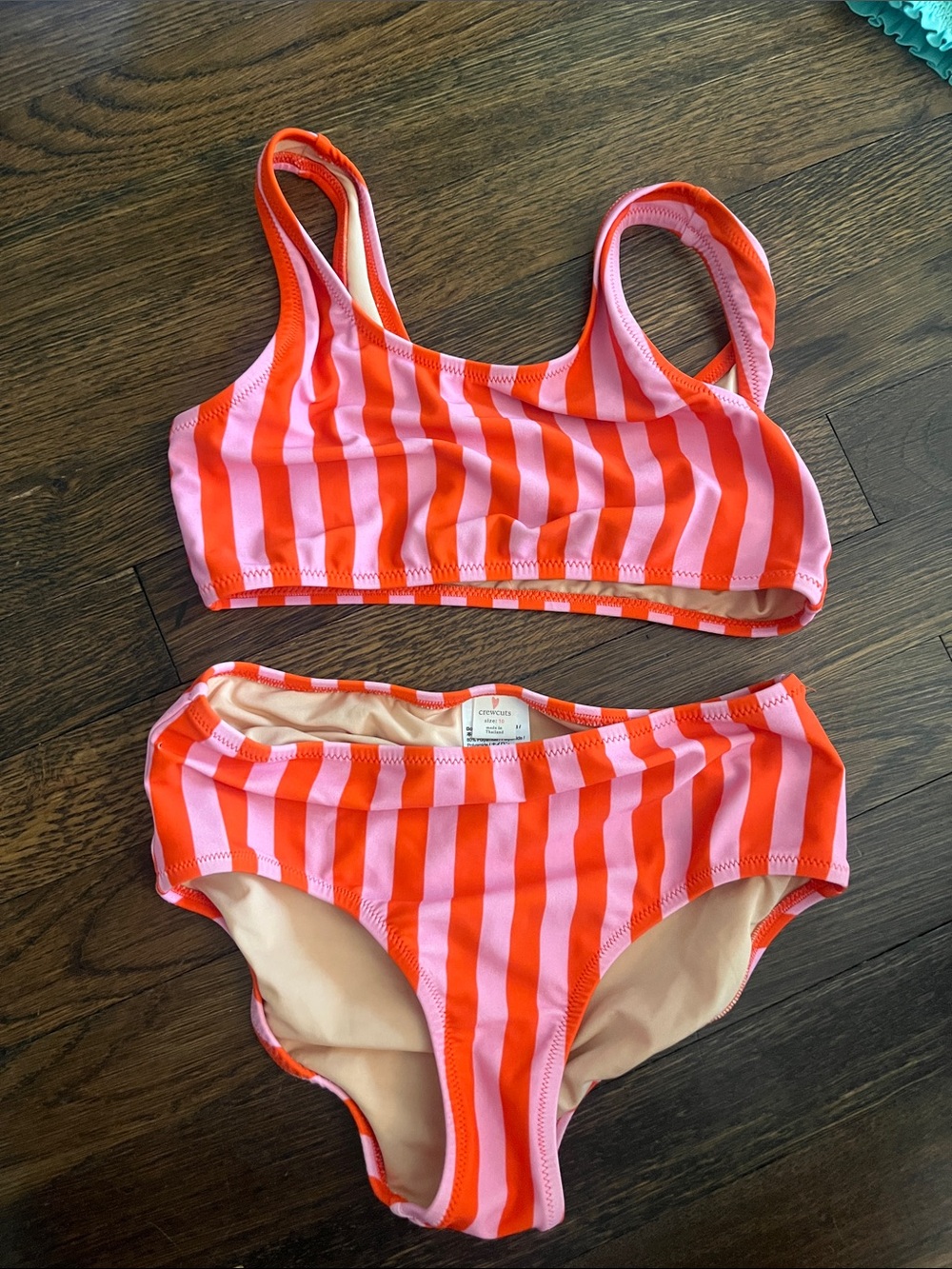 Crewcuts - girls Pink & Orange Stripe Two-Piece Swim Set size 10